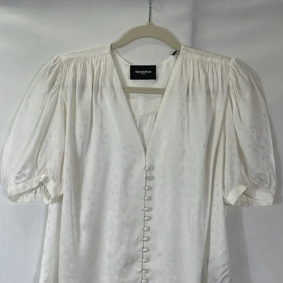 The Kooples Paris Blouse Top Size 2 Cream Dot Print Covered Buttons - Picture 2 of 11